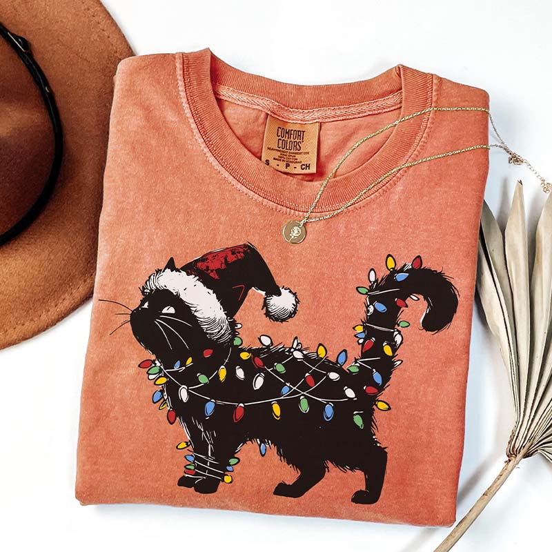 Cute Black Cat Christmas T-Shirt