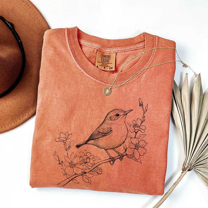 Botanical Bird Graphic T-Shirt
