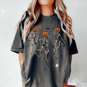 Dancing Skeleton Pumpkin Retro Halloween T-Shirt