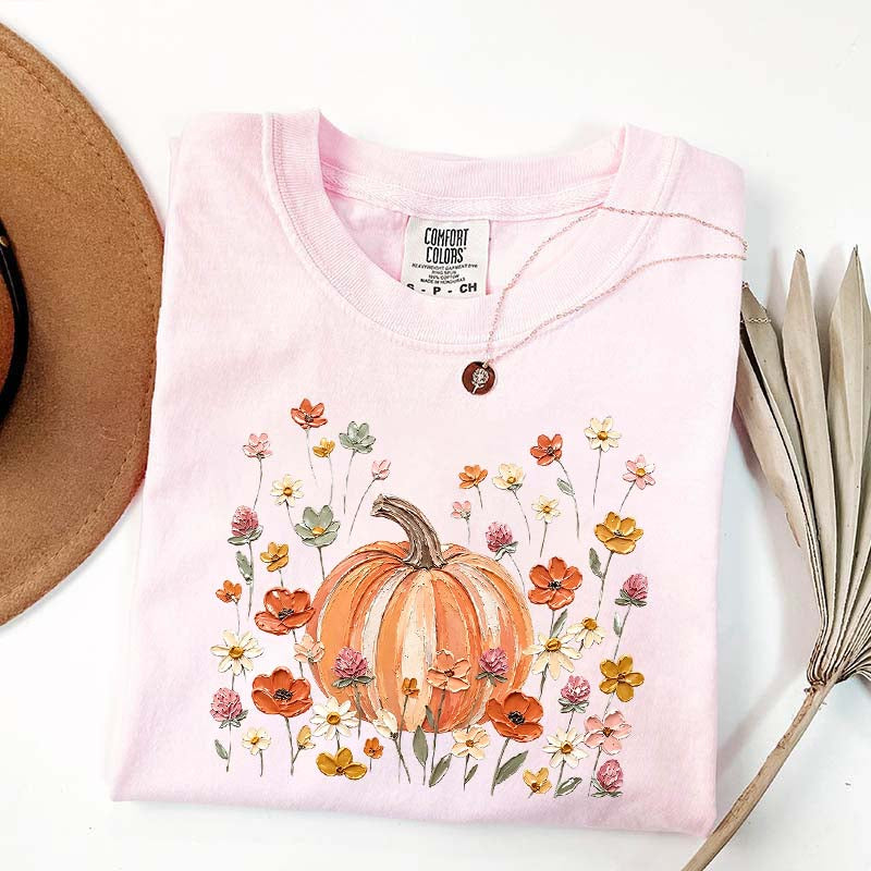 Autumn Floral Wildflower Pumpkin Season T-Shirt