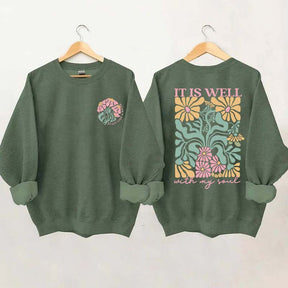 It is Well  Floral Boho Bible Verse Top Sweatshirt