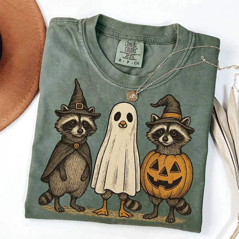 Boo Ghost Raccoon Autumn Halloween T-Shirt