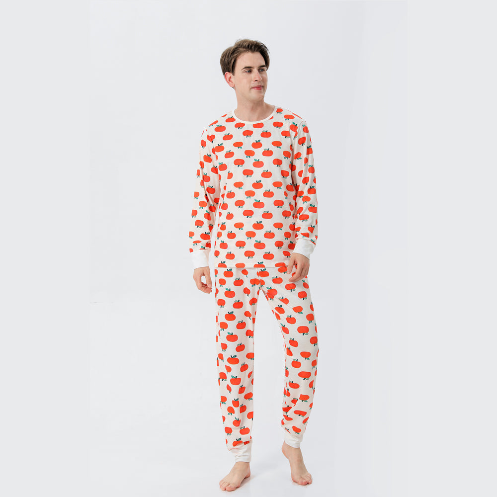 Family Matching Orange Pumpkin Christmas Pajamas Set