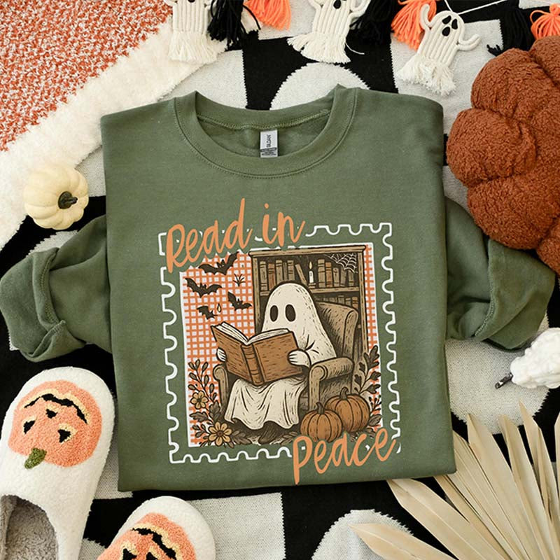 Bookish Halloween Haunted Library Ghost Sweatshirt
