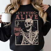 Staying Alive Coffee Halloween Skeleton Sweatshirt