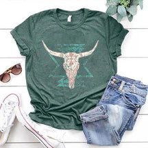 Boho Cow Skull Cowgirl T-Shirt