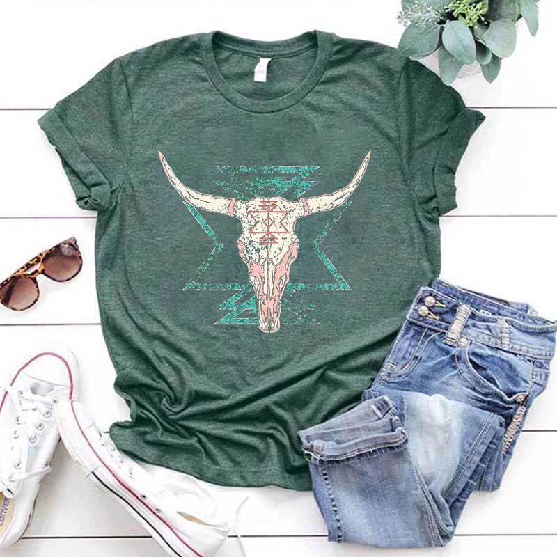 Boho Cow Skull Cowgirl T-Shirt