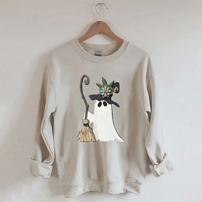 Ghost Witch With Broomstick Sweatshirt