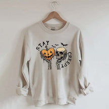 Stay Creepy With Pumpkin And Skull Sweatshirt