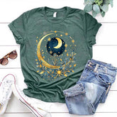 Celestial Boho Moon Floral T-Shirt