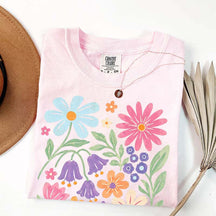 Retro Floral Vintage Folk Art Flower Boho Pink Flowers T-Shirt