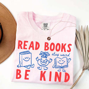 Read Books Be Kind Stay Weird Retro Doodle T-Shirt