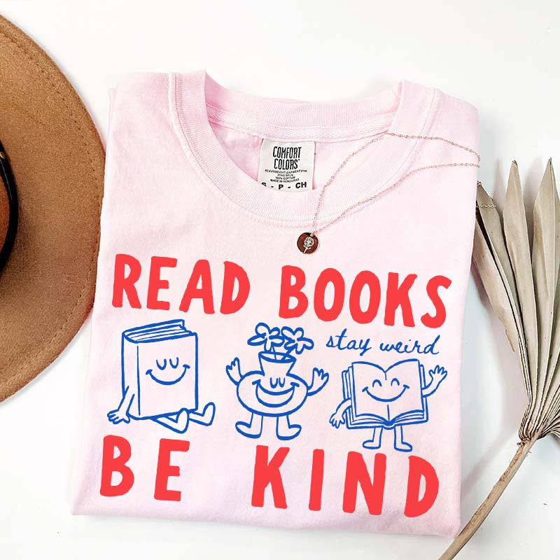 Read Books Be Kind Stay Weird Retro Doodle T-Shirt
