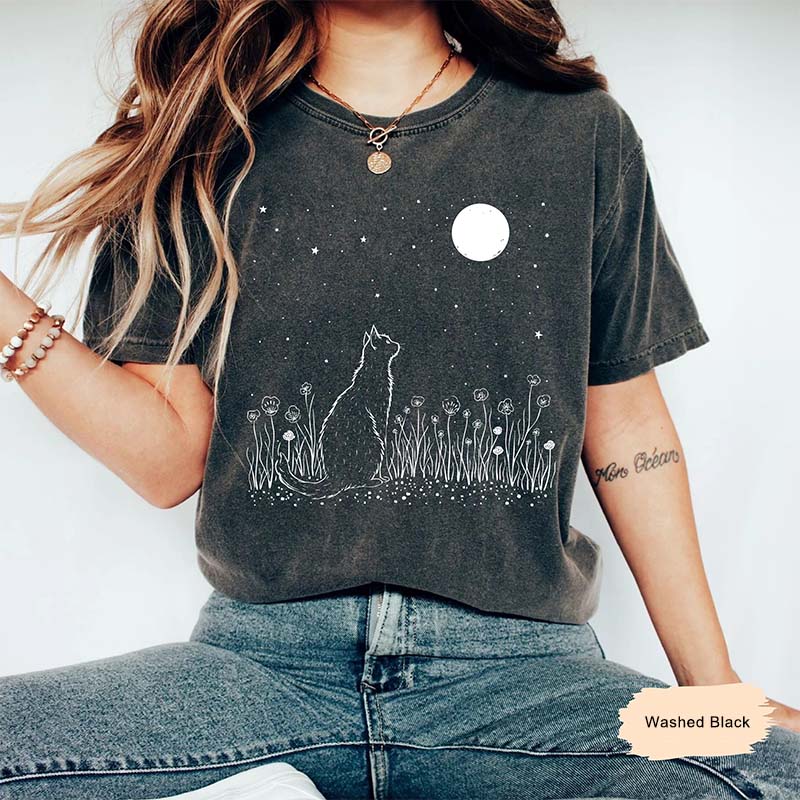 Celestial Cat Comfort Colors Fowers T-Shirt