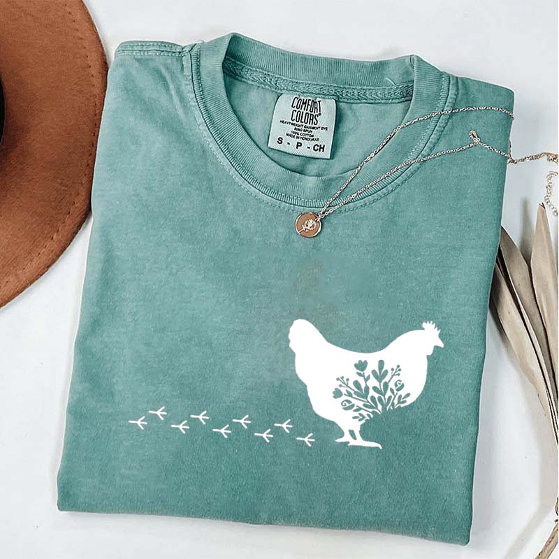 Floral Chicken Farm Animal T-Shirt