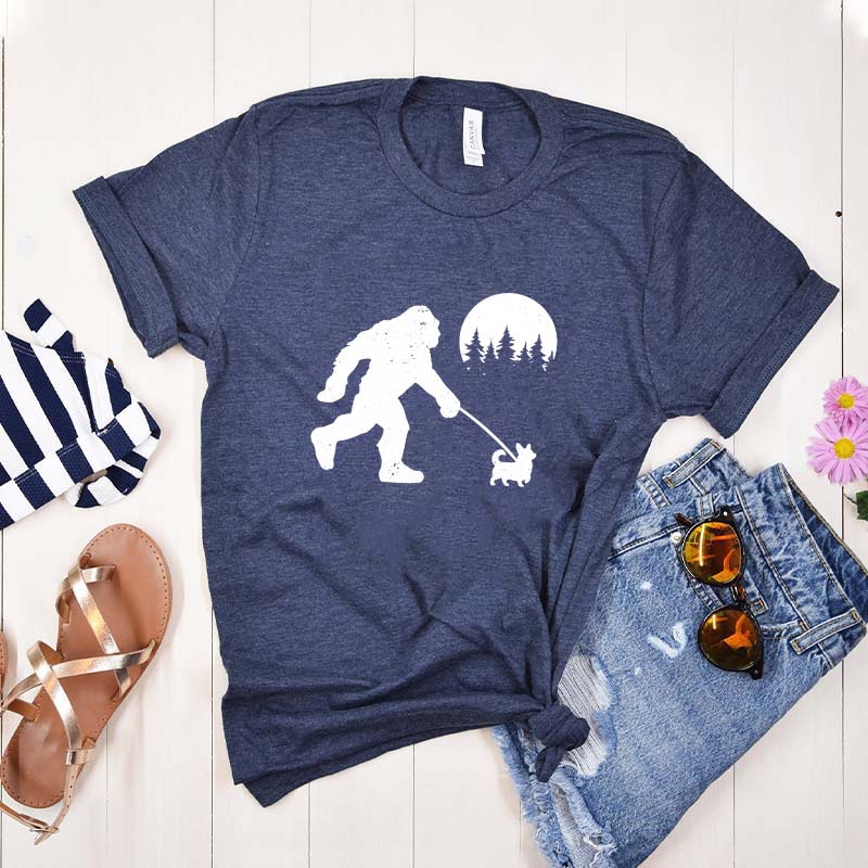 Bigfoot Walking Corgi Dog T-Shirt