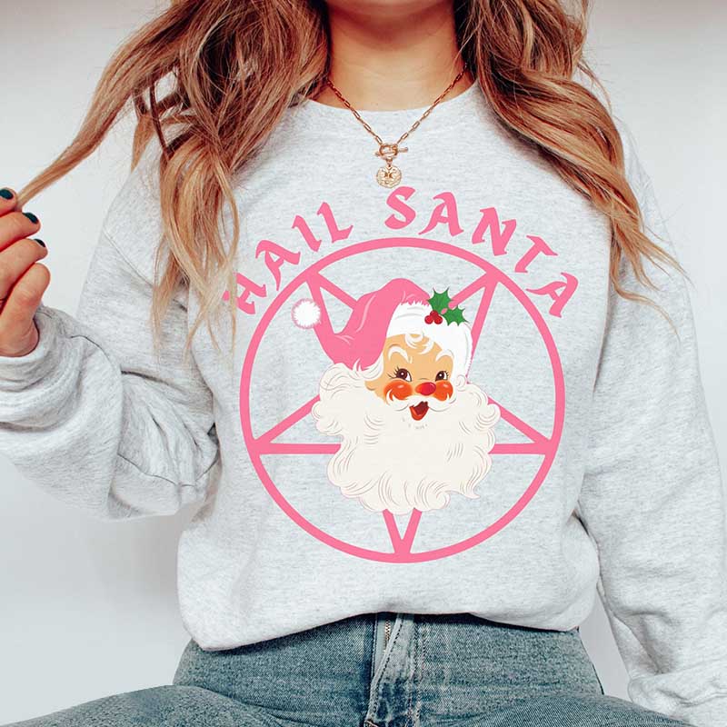 Pink Retro Hail Santa Witchy Pentagram Sweatshirt