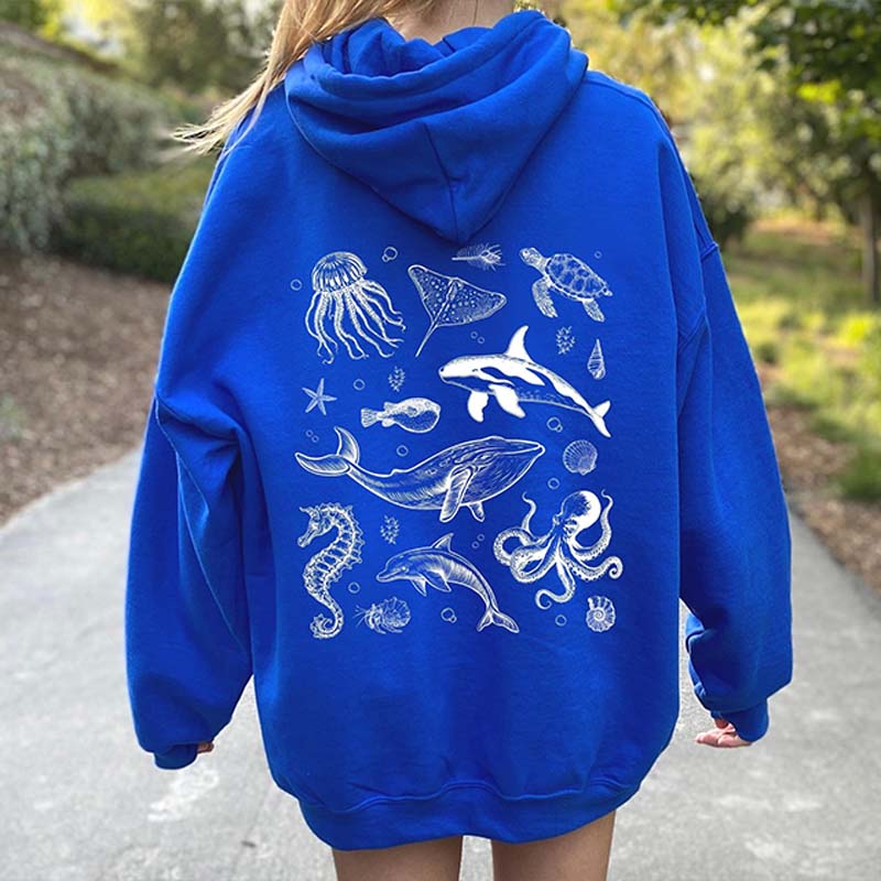 Sea Animal Print Back Hoodie
