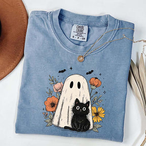 Spooky Season Black Cat And Ghost T-Shirt