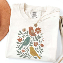 Boho Cottagecore Birds and Flowers T-Shirt