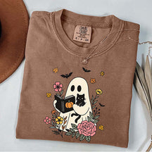 Ghost Reading Book and Black Cat T-Shirt