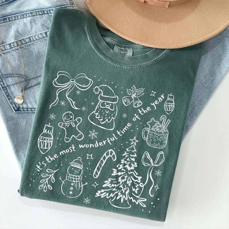 Christmas Bow Most Wonderful Time Holiday T-Shirt