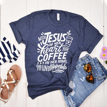 With Jesus In Her Heart And Coffee In Her Hand T-Shirt