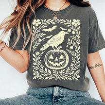 Halloween Crow Pumpkin Floral T-Shirt