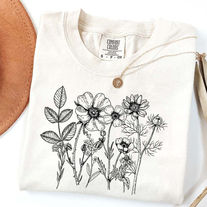 Vintage Pressed Flowers Gardener Floral T-Shirt