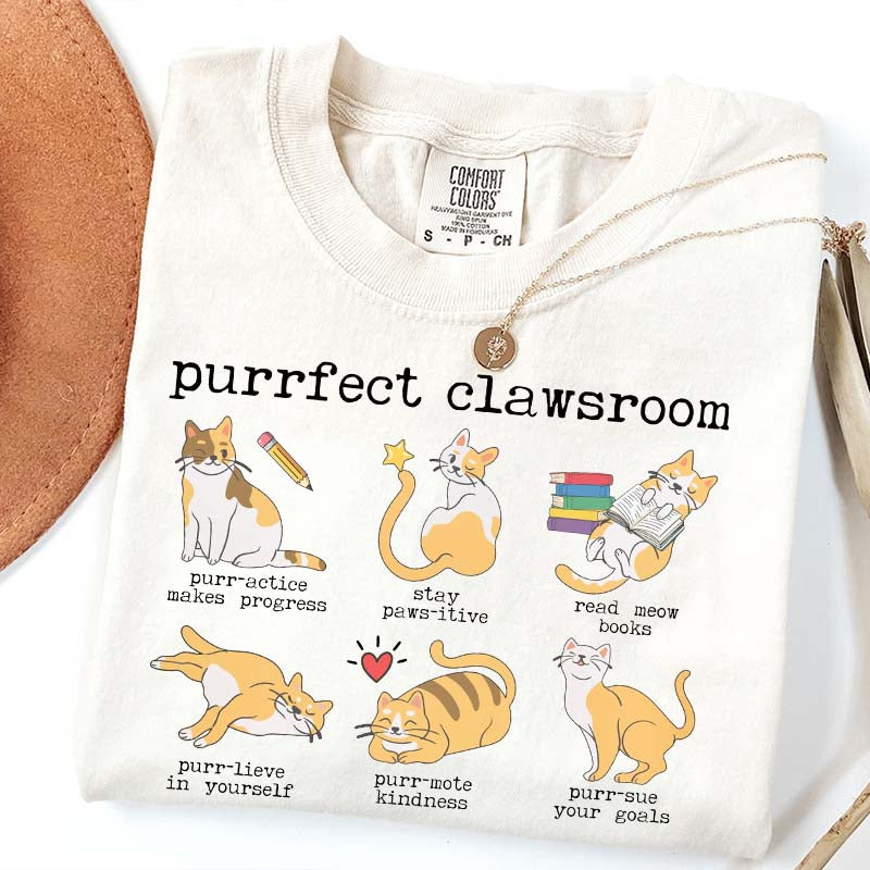 Funny Teacher Cat Book T-Shirt