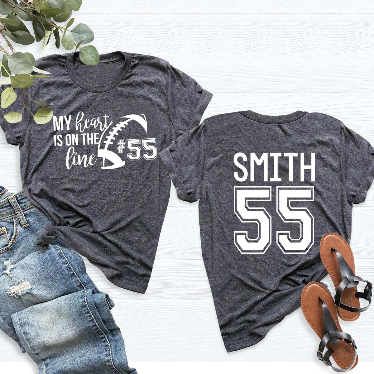 Custom Heart On The Line Football T-Shirt