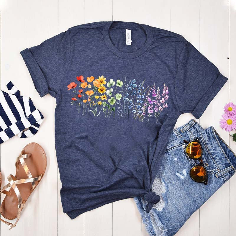 Watercolor Floral Design Rainbow T-Shirt