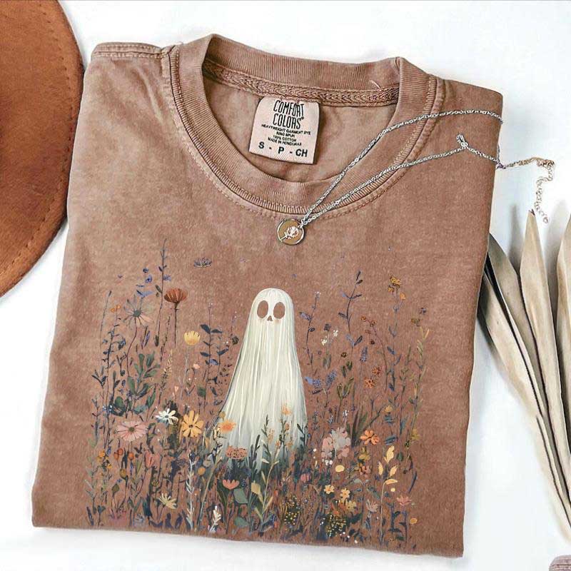 Cute Ghost in Wildflowers T-Shirt