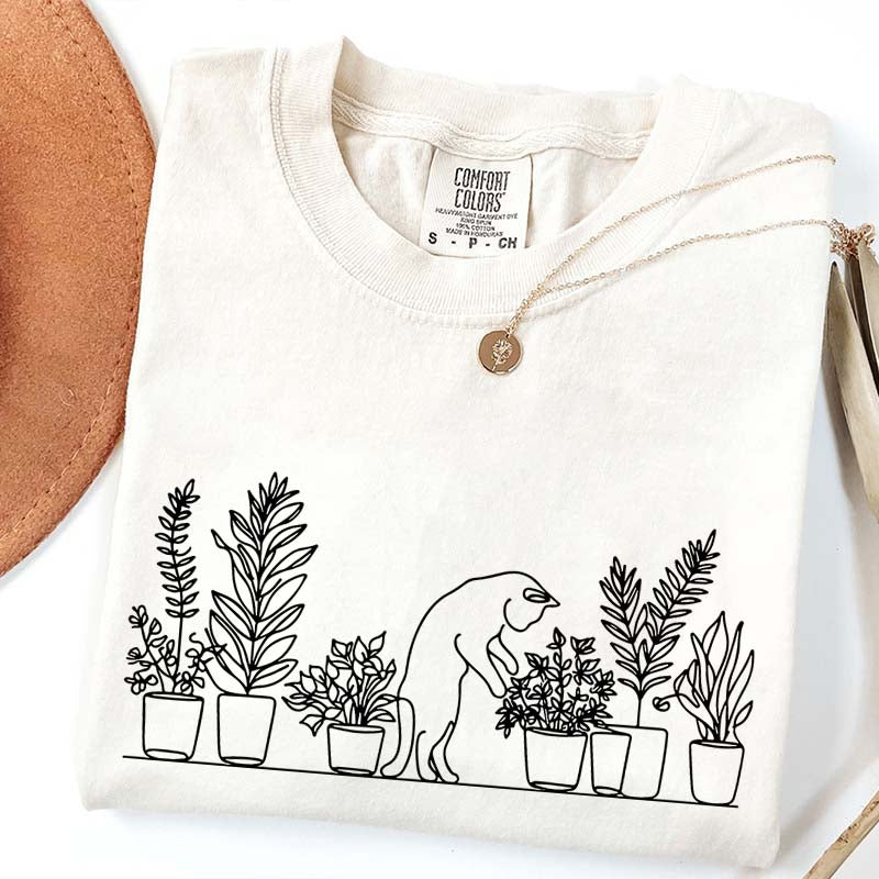 Cats and Plants Line T-Shirt