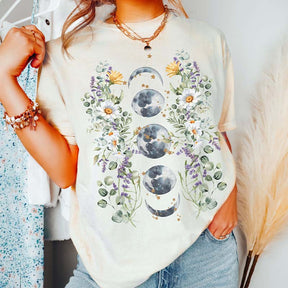 Floral Moon Phase Mystical Flower T-Shirt