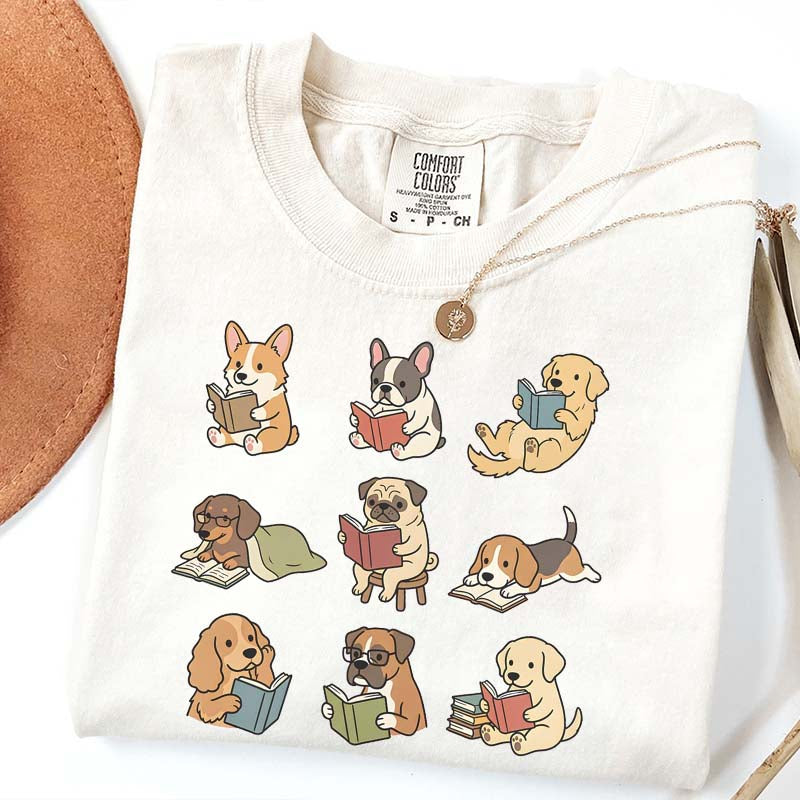 Cute Dogs with Books Animal Graphic T-Shirt