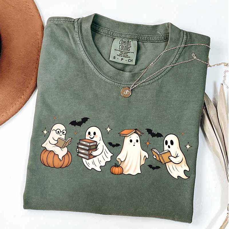 Trendy Halloween Ghosts Reading T-Shirt