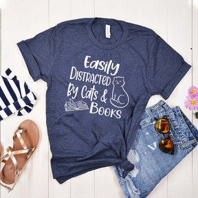 Easily Distracted Cats and Books T-Shirt