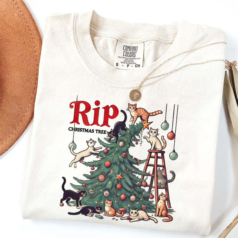 RIP Christmas Tree Comfort Colors Meowy T-Shirt