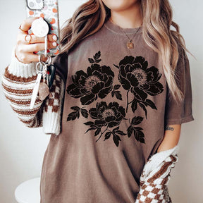 Vintage Linocut Peony T-Shirt