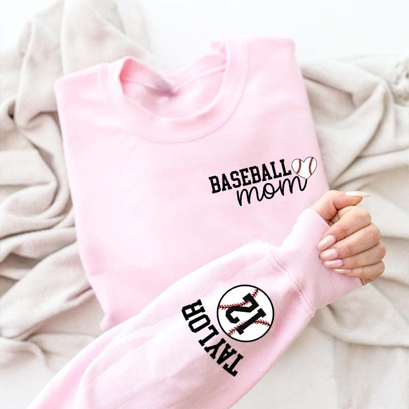 Personalize Baseball Mom Kids Name On Sleeve Sweatshirt