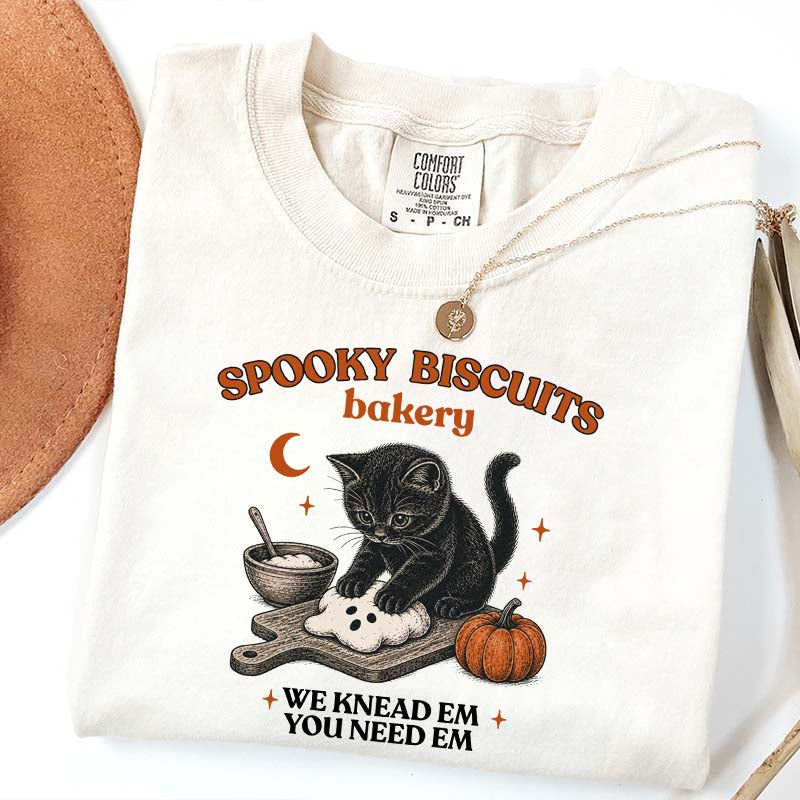 Kitty Biscuits Spooky Season Black Cat Halloween T-Shirt