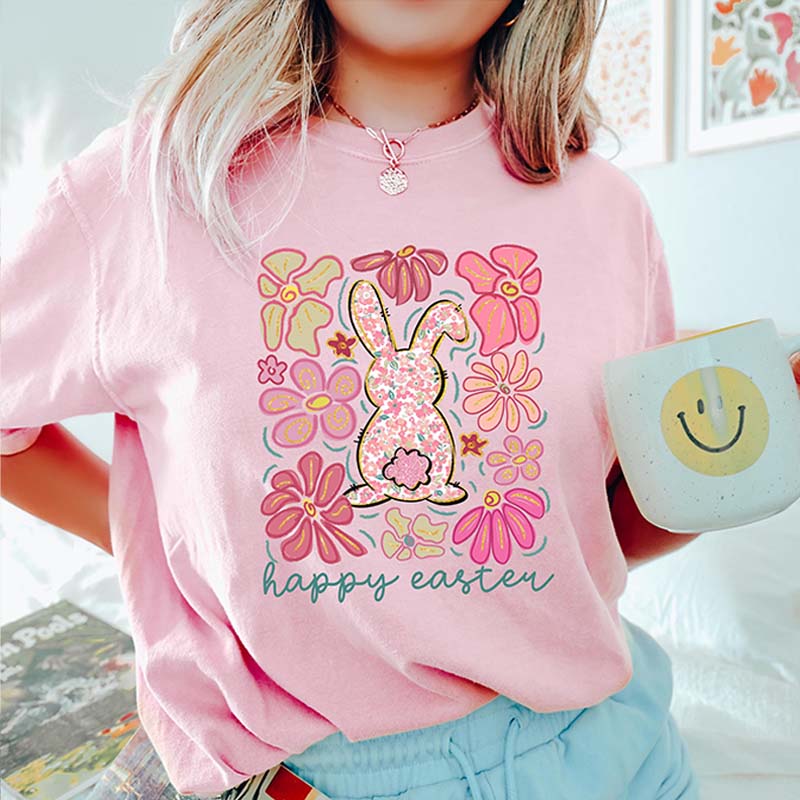 Happy Easter Bunny Floral T-Shirt