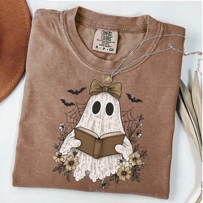 Coquette Lace Ghost Reading T-Shirt