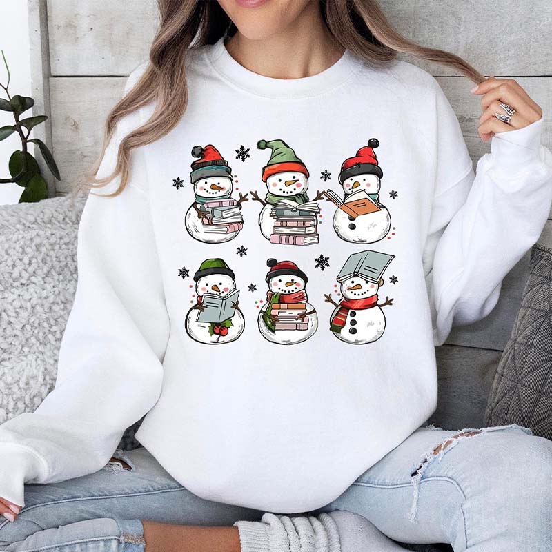 Bookish Christmas Snowman Reading Books Sweatshirt