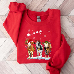 Cow Christmas Lights Ugly Christmas Sweatshirt