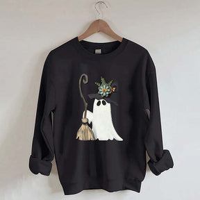 Ghost Witch With Broomstick Sweatshirt