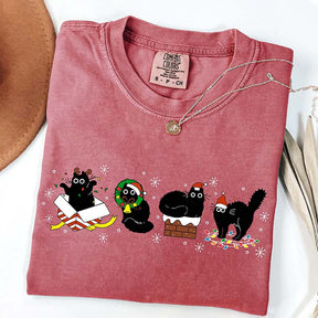 Christmas Black Cat T-shirt