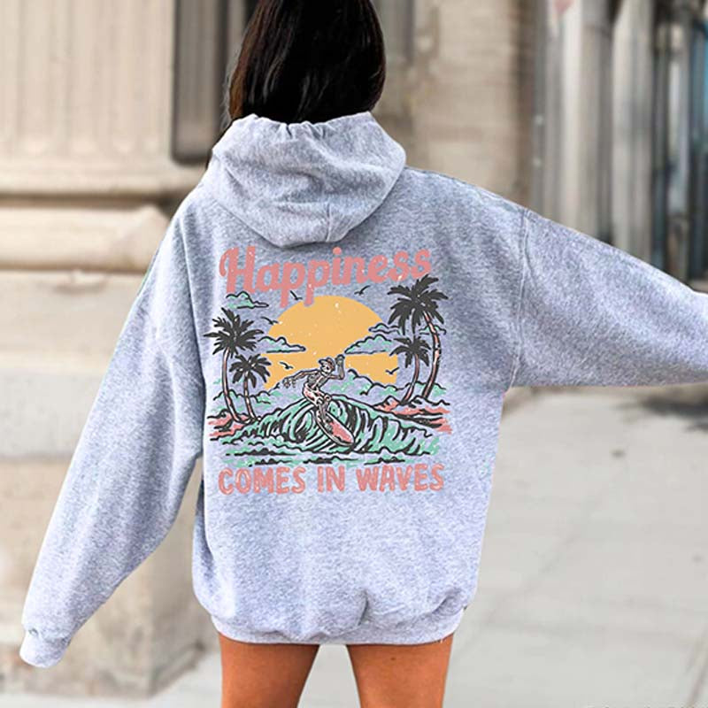 Happiness Comes In Waves Beach Vacation Hoodie
