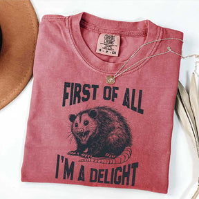 First Of All I'm A Delight Funny Raccoon T-Shirt